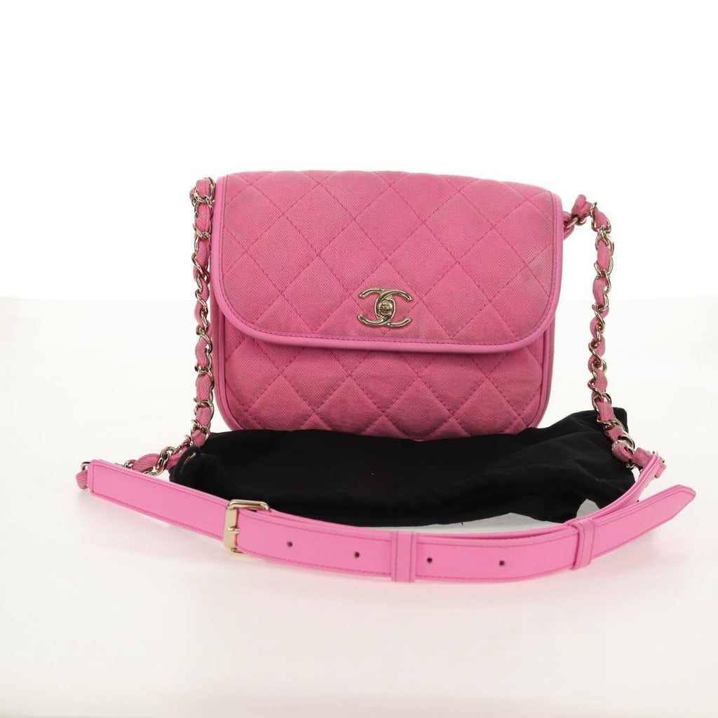 Chanel Flap Messenger Bag Quilted Denim Pink Canvas Shoulder Bag Bag (Pre-Owned)