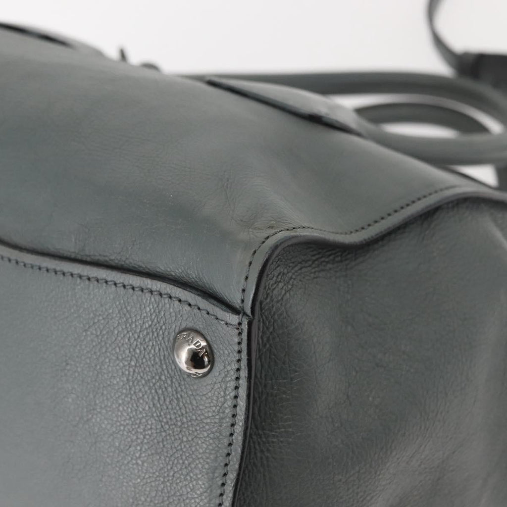 Prada Twin Pocket Lock Flap Tote Glace Calf Gray Leather Tote Bag Bag (Pre-Owned)