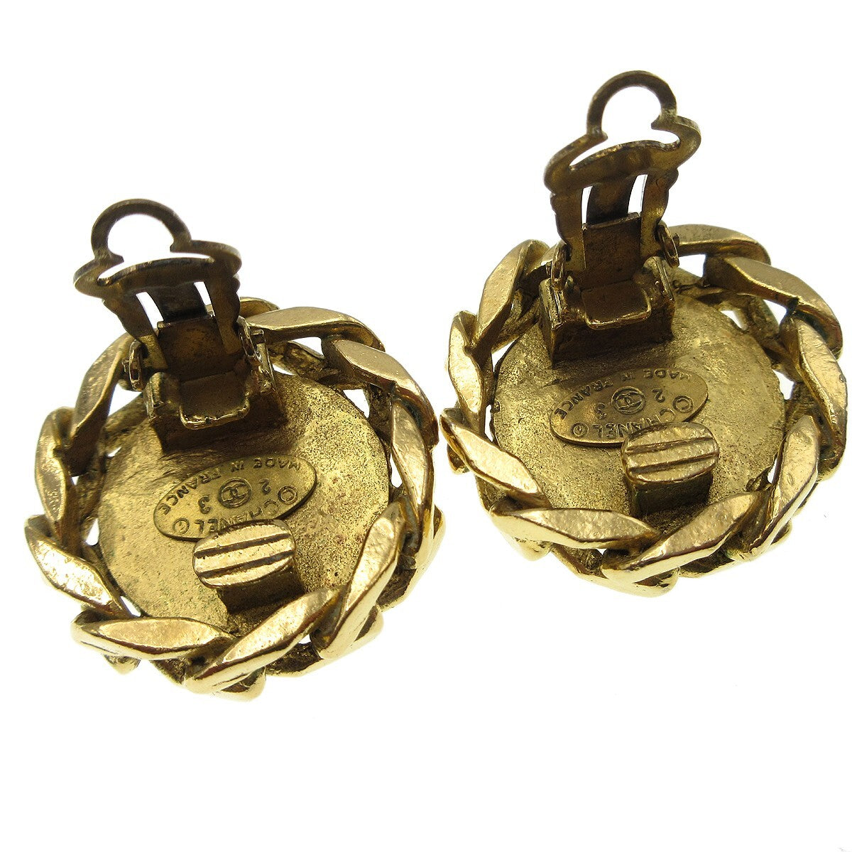 Chanel Cc Button Clip-On Earrings Metal With Faux Pearl Gold Gold_Plated Earrings Jewelry (Pre-Owned)