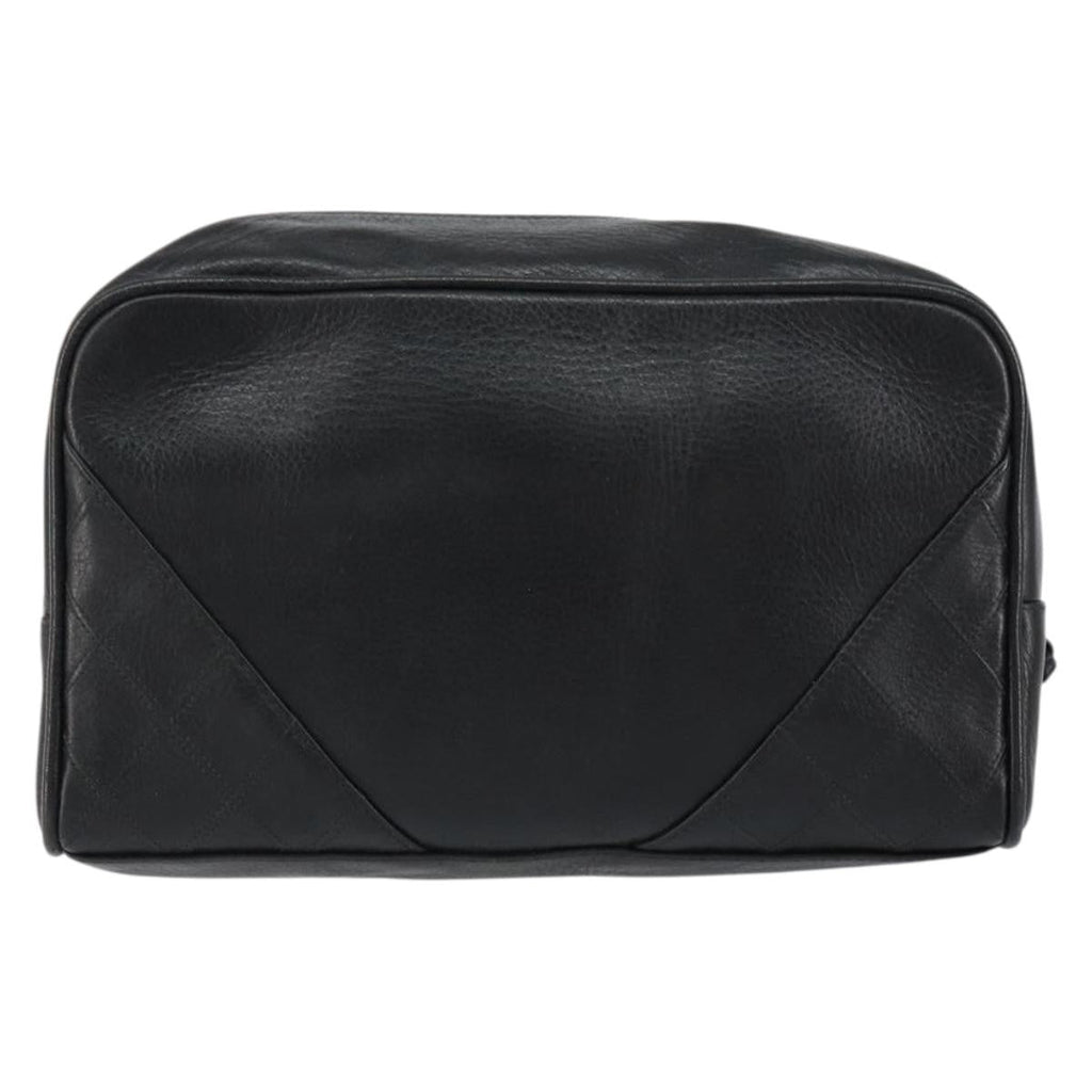 Chanel Vintage Toiletry Pouch Leather Black Leather Clutche & Pouche Bag (Pre-Owned)