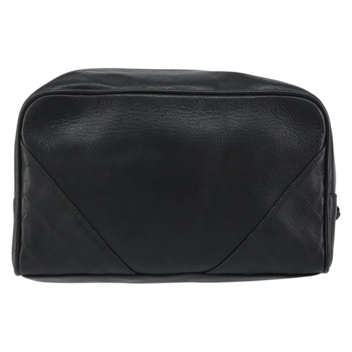 Chanel Vintage Toiletry Pouch Leather Black Leather Clutche & Pouche Bag (Pre-Owned)