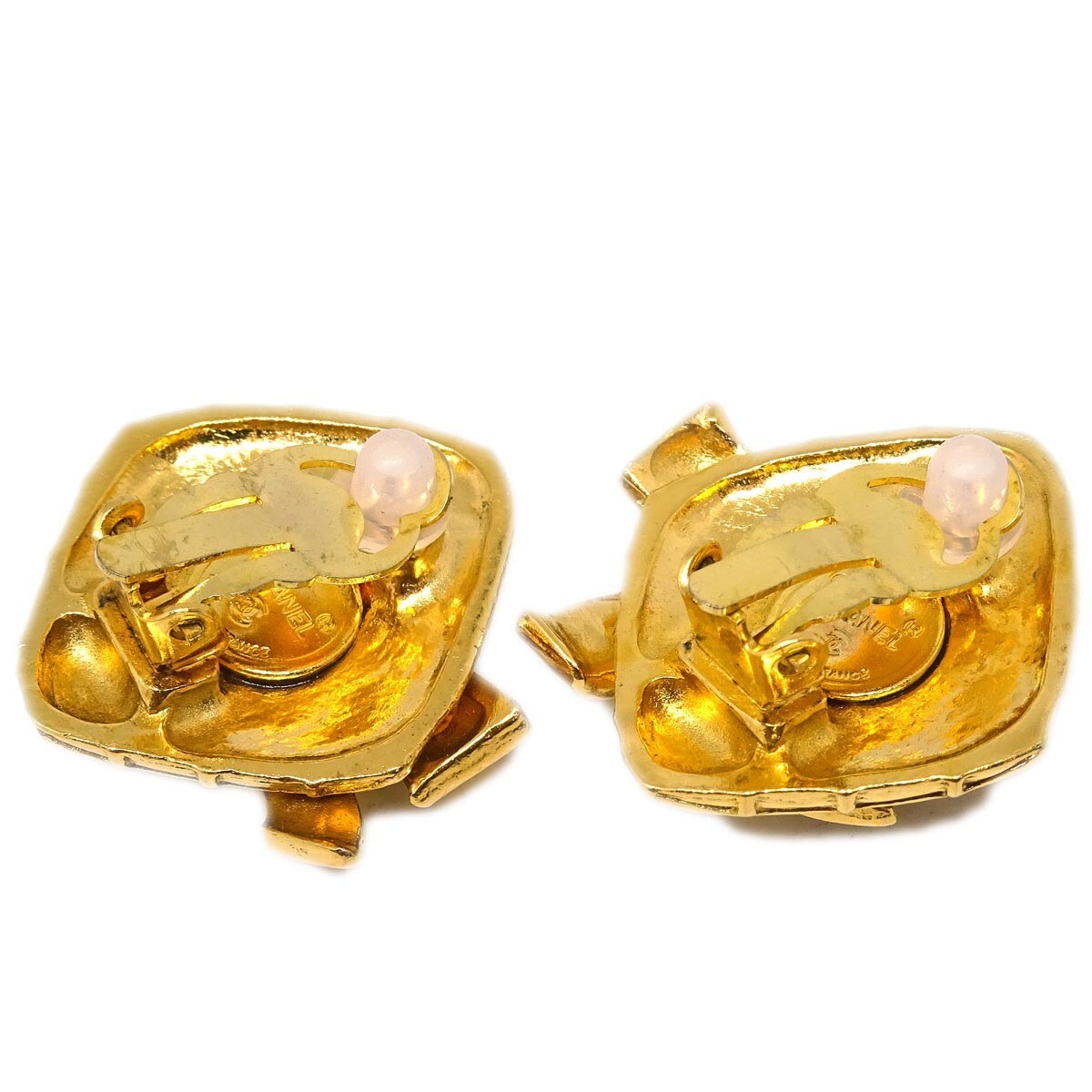 Chanel Cc Rhombus Clip-On Earrings Metal Gold Gold_Plated Earrings Jewelry (Pre-Owned)