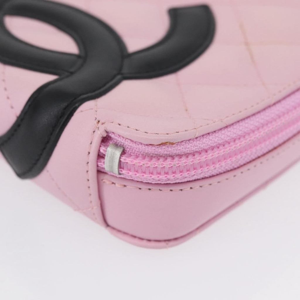 Chanel Cambon Zip Around Cosmetic Case Quilted Leather Pink Leather Wallets Accessory (Pre-Owned)