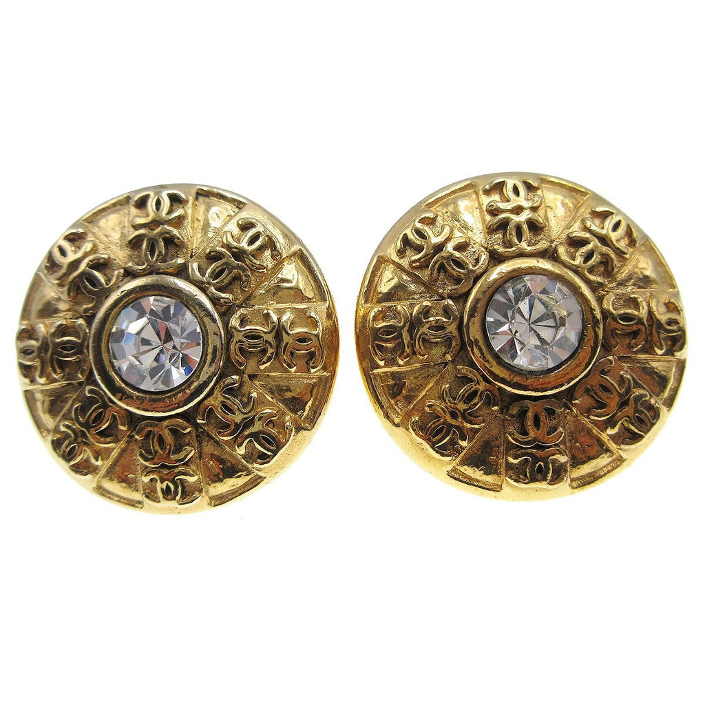 Chanel Cc Round Earrings Metal And Crystal Gold Gold_Plated Earrings Jewelry (Pre-Owned)