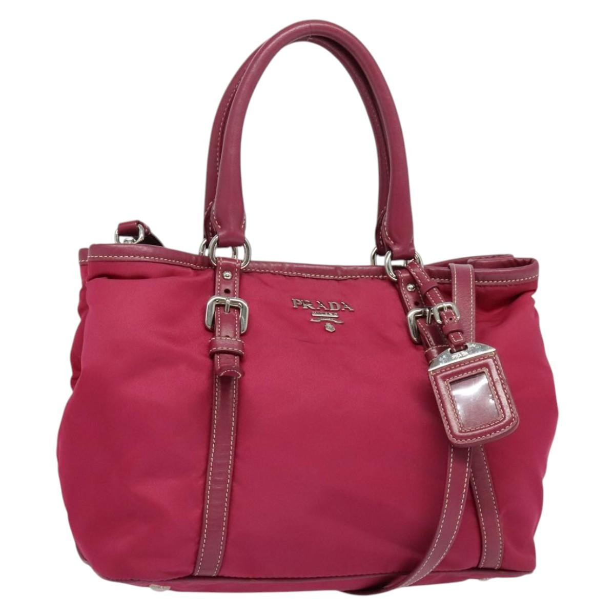 Prada Convertible Belted Hobo Tessuto With Leather Pink Nylon Tote Bag Bag (Pre-Owned)