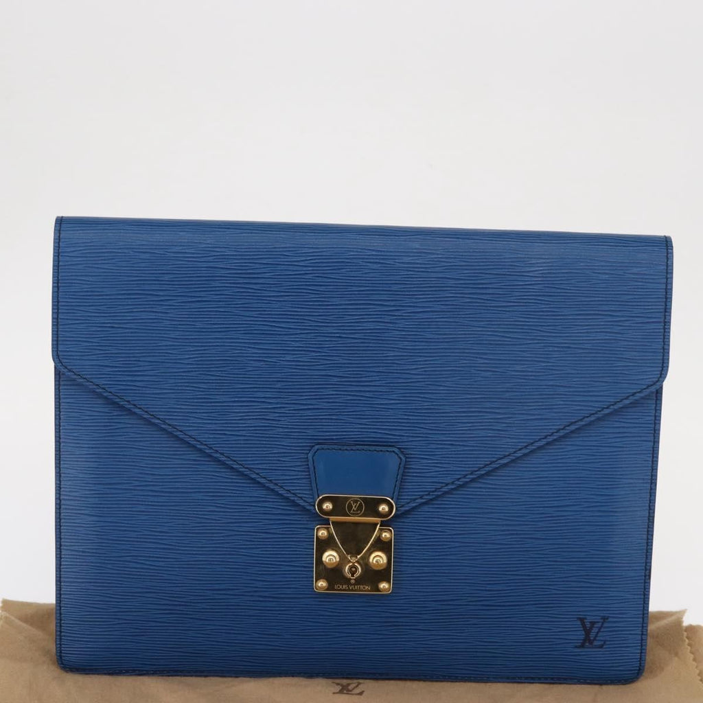 Louis Vuitton Porte-Documents Senateur Bag Epi Leather Blue Leather Clutche & Pouche Bag (Pre-Owned)