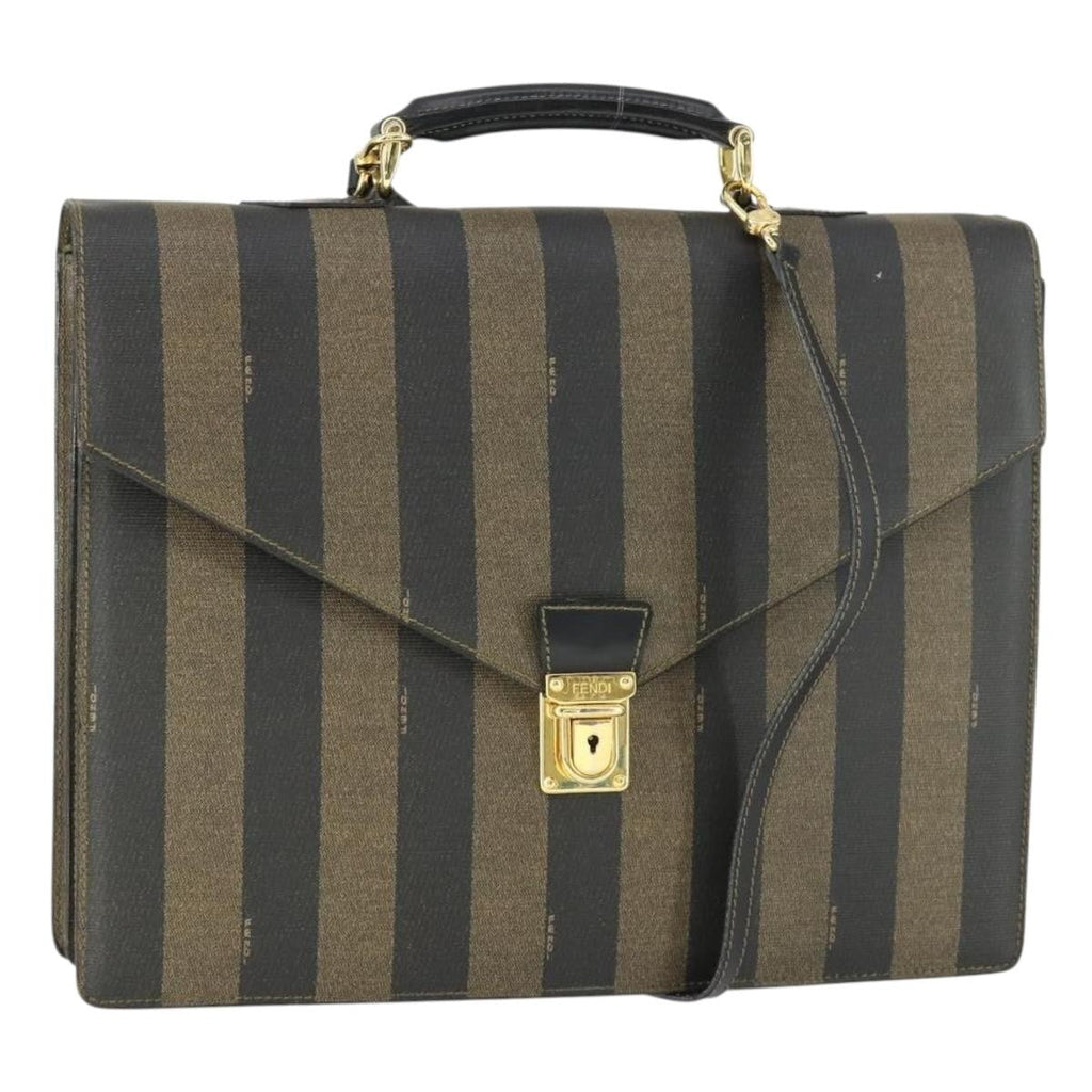 Fendi Vintage Pequin Briefcase Bag Coated Canvas Brown Canvas Briefcase Bag (Pre-Owned)
