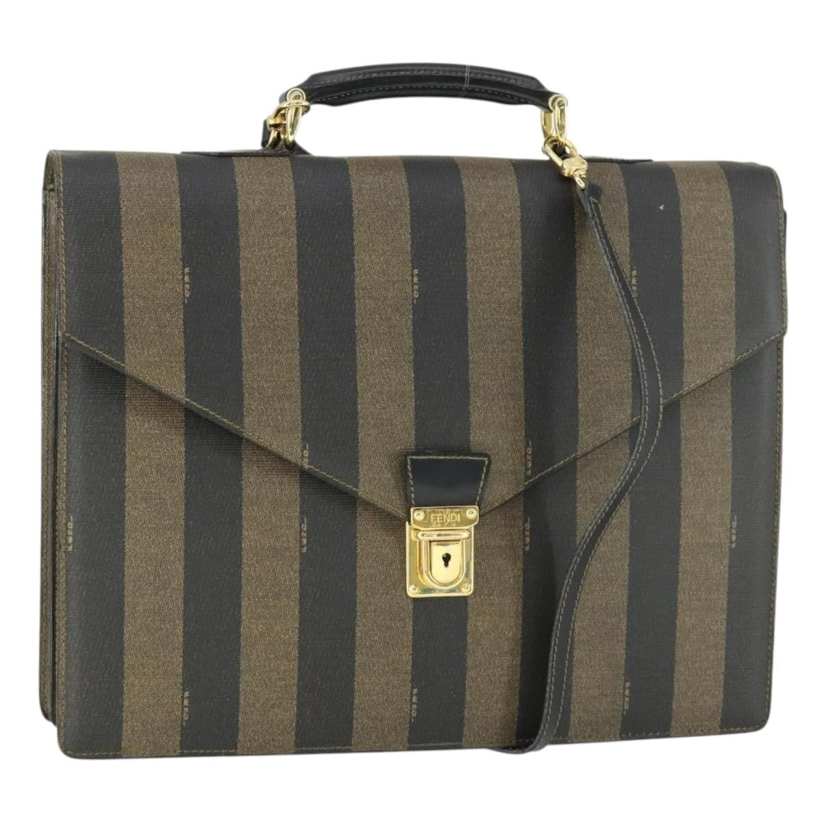 Fendi Vintage Pequin Briefcase Bag Coated Canvas Brown Canvas Briefcase Bag (Pre-Owned)
