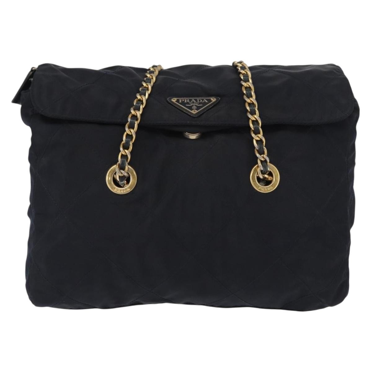 Prada Chain Shoulder Bag Tessuto Navy Nylon Shoulder Bag Bag (Pre-Owned)