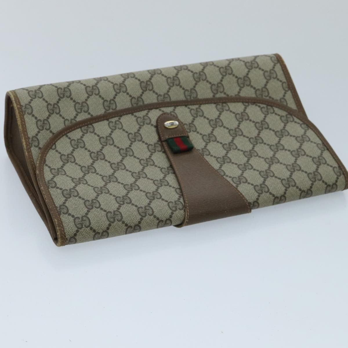 Gucci Sherry Line Pouch Canvas Beige Canvas Clutche & Pouche Bag (Pre-Owned)