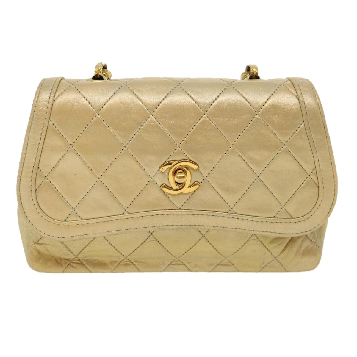 Chanel Vintage Cc Chain Flap Bag Quilted Lambskin Gold Leather Shoulder Bag Bag (Pre-Owned)