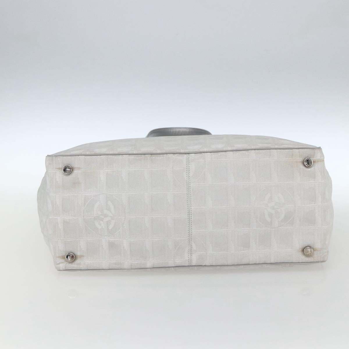 Chanel Travel Line Tote Nylon Silver Nylon Tote Bag Bag (Pre-Owned)