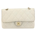 Chanel Vintage Punched Edge Classic Single Flap Bag Quilted Lambskin White Leather Shoulder Bag Bag (Pre-Owned)