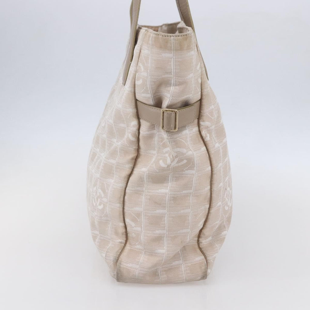 Chanel Travel Line Tote Nylon Beige Nylon Tote Bag Bag (Pre-Owned)