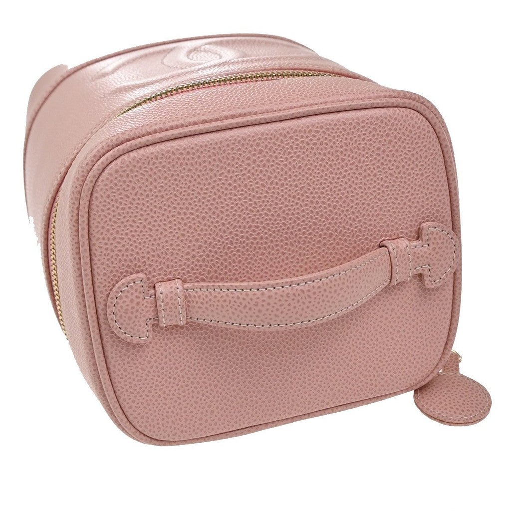 Chanel Vintage Timeless Cosmetic Case Caviar Pink Leather Handbag (Pre-Owned)
