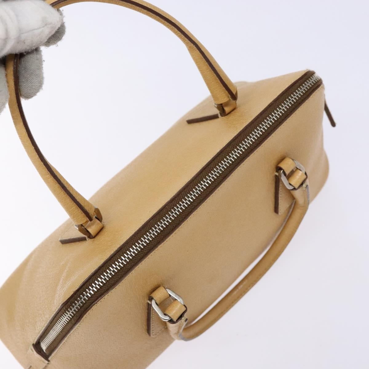 Prada Cuir Promenade Bag Saffiano Leather Beige Leather Handbag (Pre-Owned)