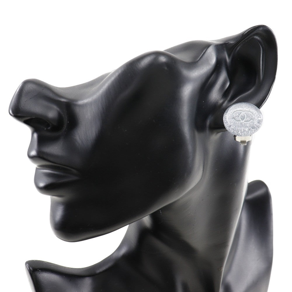 Chanel Cc Round Clip-On Earrings Glitter Resin Silver Plastic Earrings Jewelry (Pre-Owned)