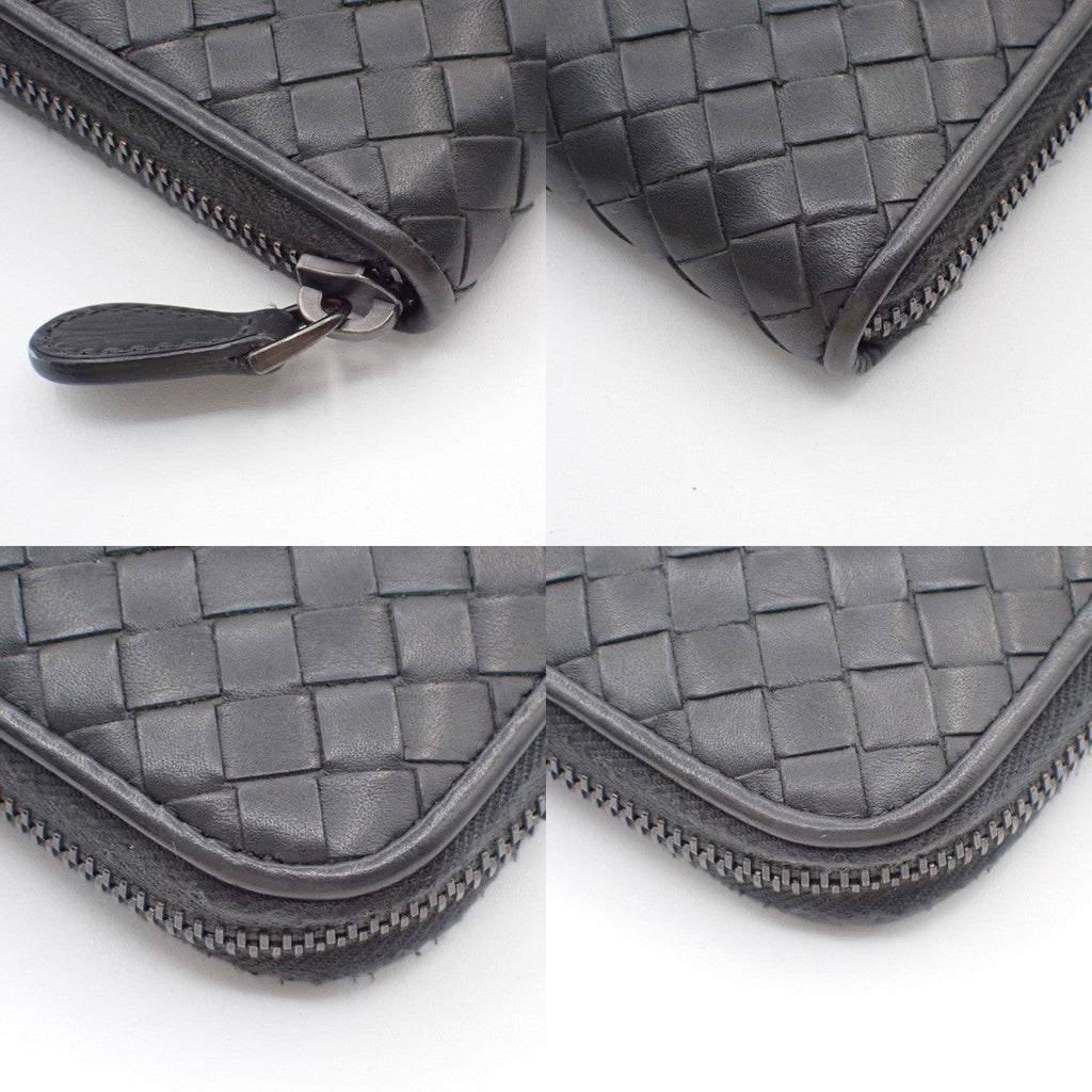 Bottega Veneta Intrecciato Long Zip  Wallet Leather Black Leather Wallets Accessory (Pre-Owned)
