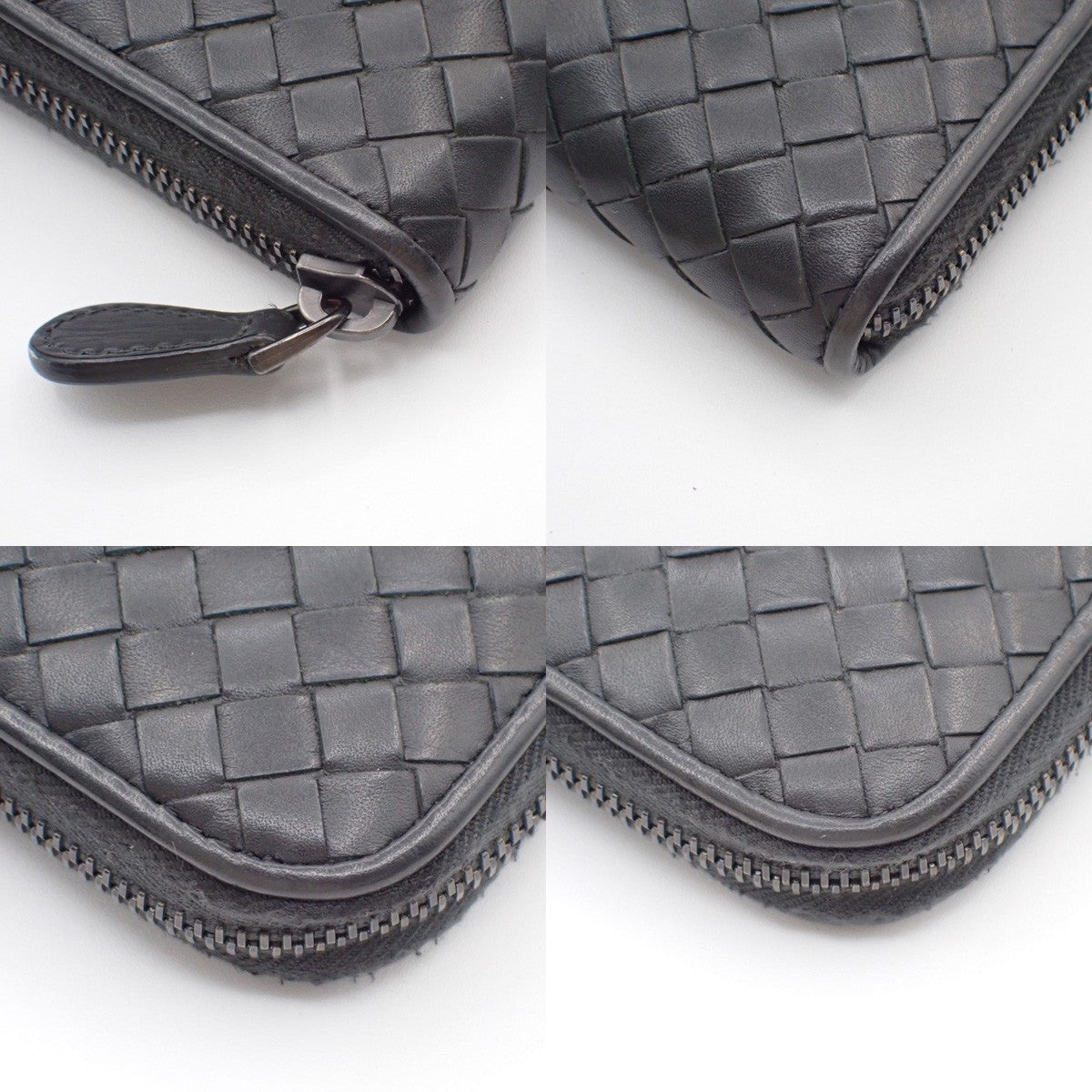 Bottega Veneta Intrecciato Long Zip  Wallet Leather Black Leather Wallets Accessory (Pre-Owned)