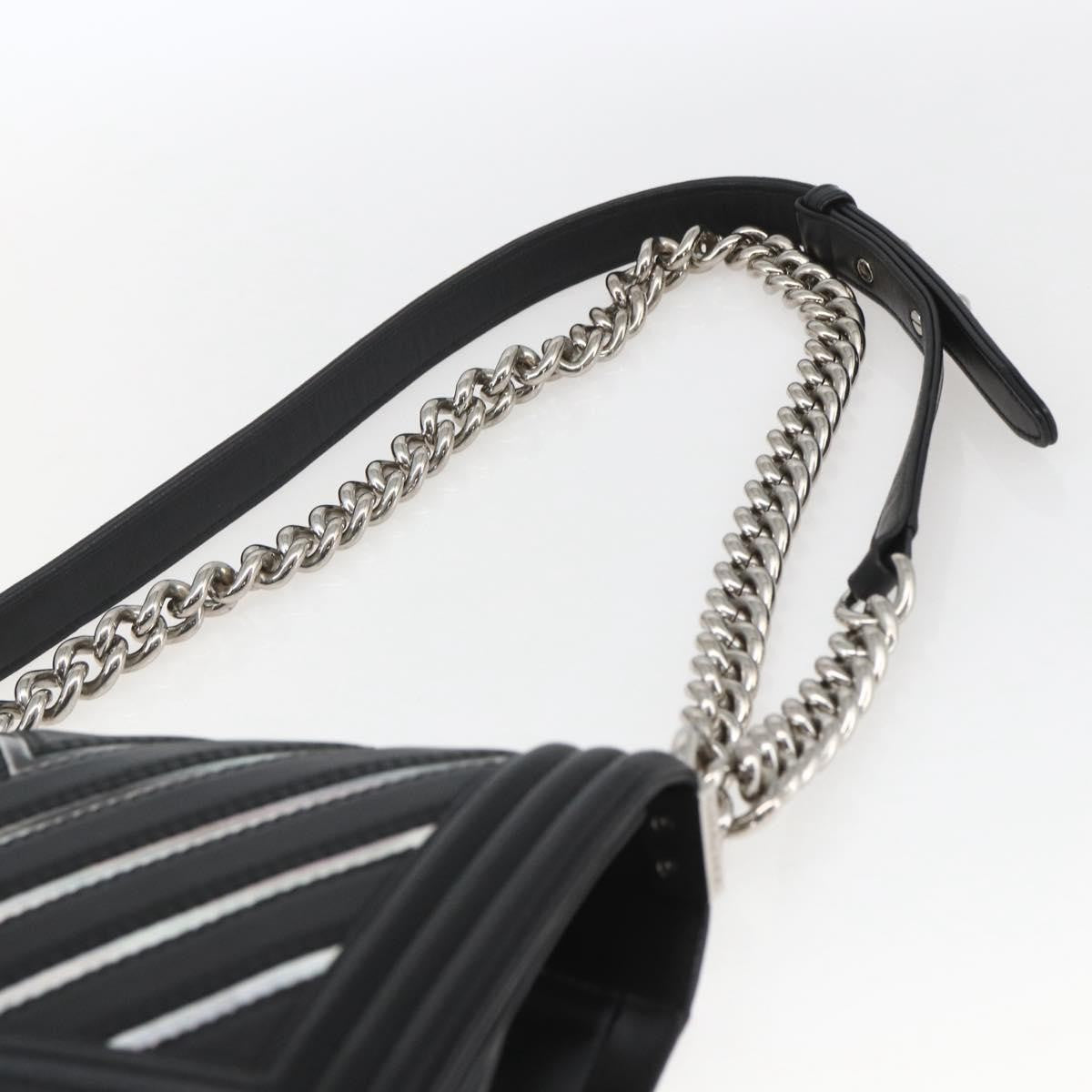 Chanel Boy Flap Bag Chevron Lambskin With Holographic Pvc Black Leather Shoulder Bag Bag (Pre-Owned)