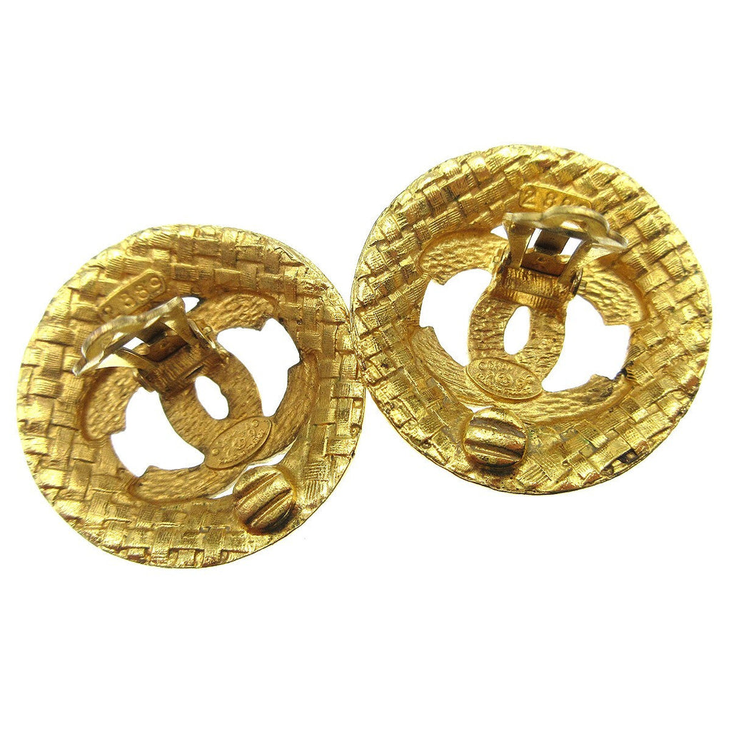 Chanel Cc Button Clip-On Earrings Metal Gold Gold_Plated Earrings Jewelry (Pre-Owned)