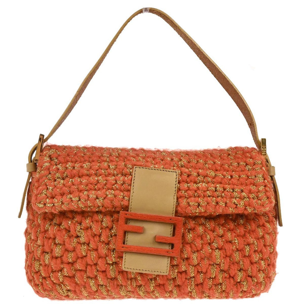 Fendi Baguette Bag Wool Orange Wool Shoulder Bag Bag (Pre-Owned)