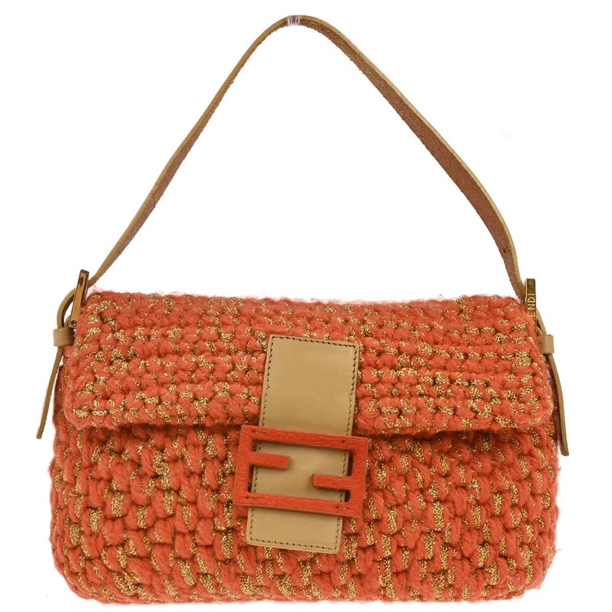 Fendi Baguette Bag Wool Orange Wool Shoulder Bag Bag (Pre-Owned)