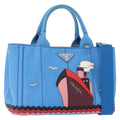 Prada Canapa Convertible Tote Canvas With Applique Blue Canvas Tote Bag Bag (Pre-Owned)