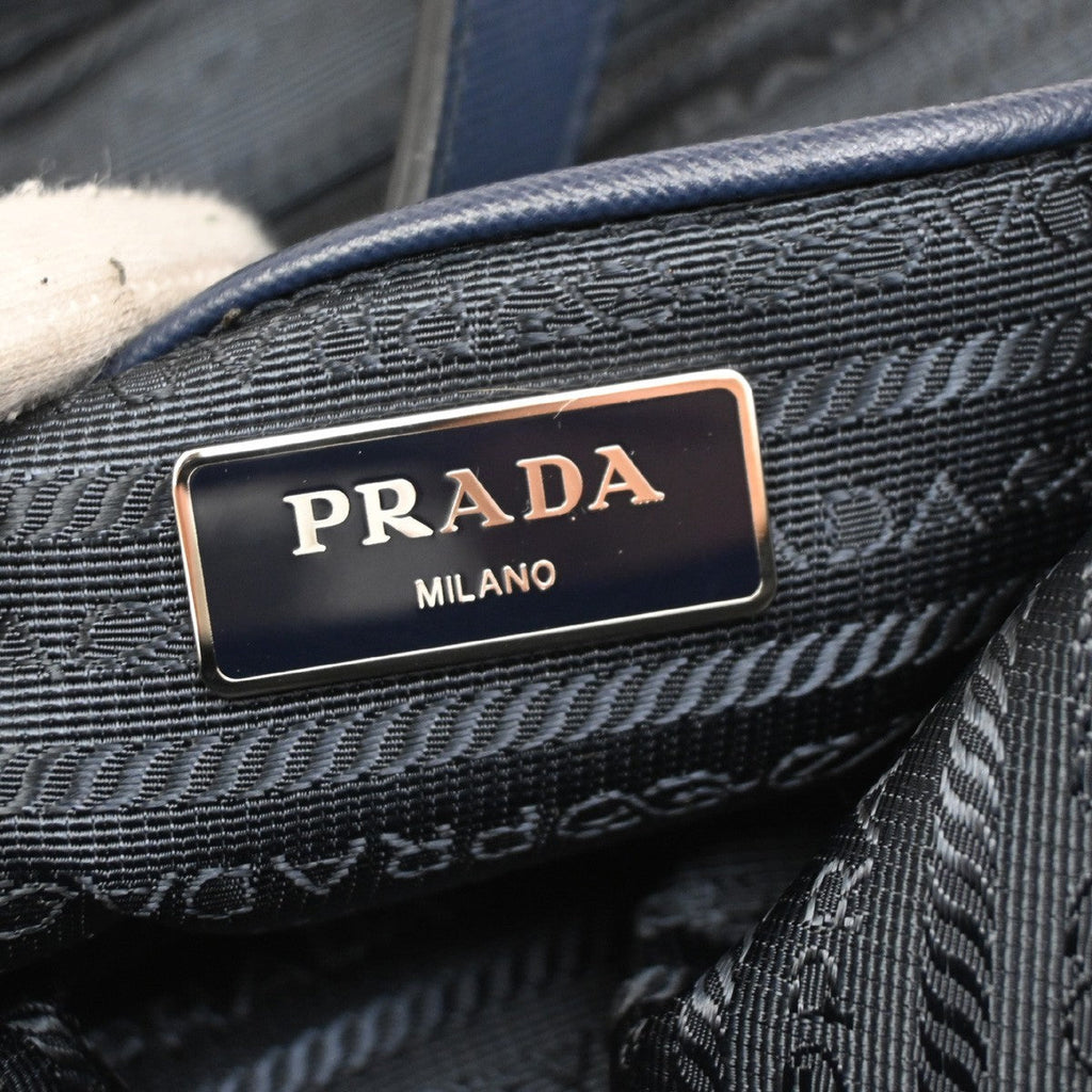 Prada Convertible Zip Tote Printed Tessuto Blue Nylon Shoulder Bag Bag (Pre-Owned)