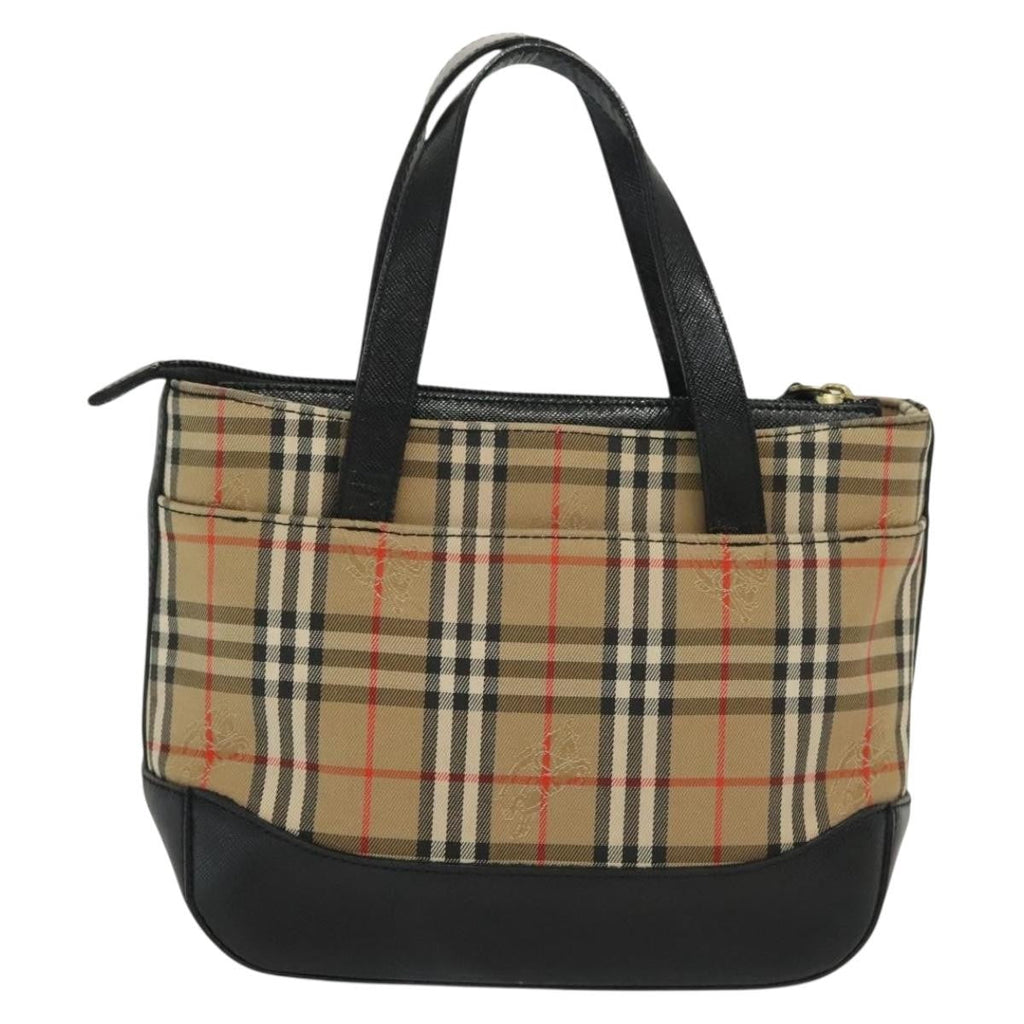 Burberry Nova Handbag Check Pattern Beige Canvas Bag (Pre-Owned)