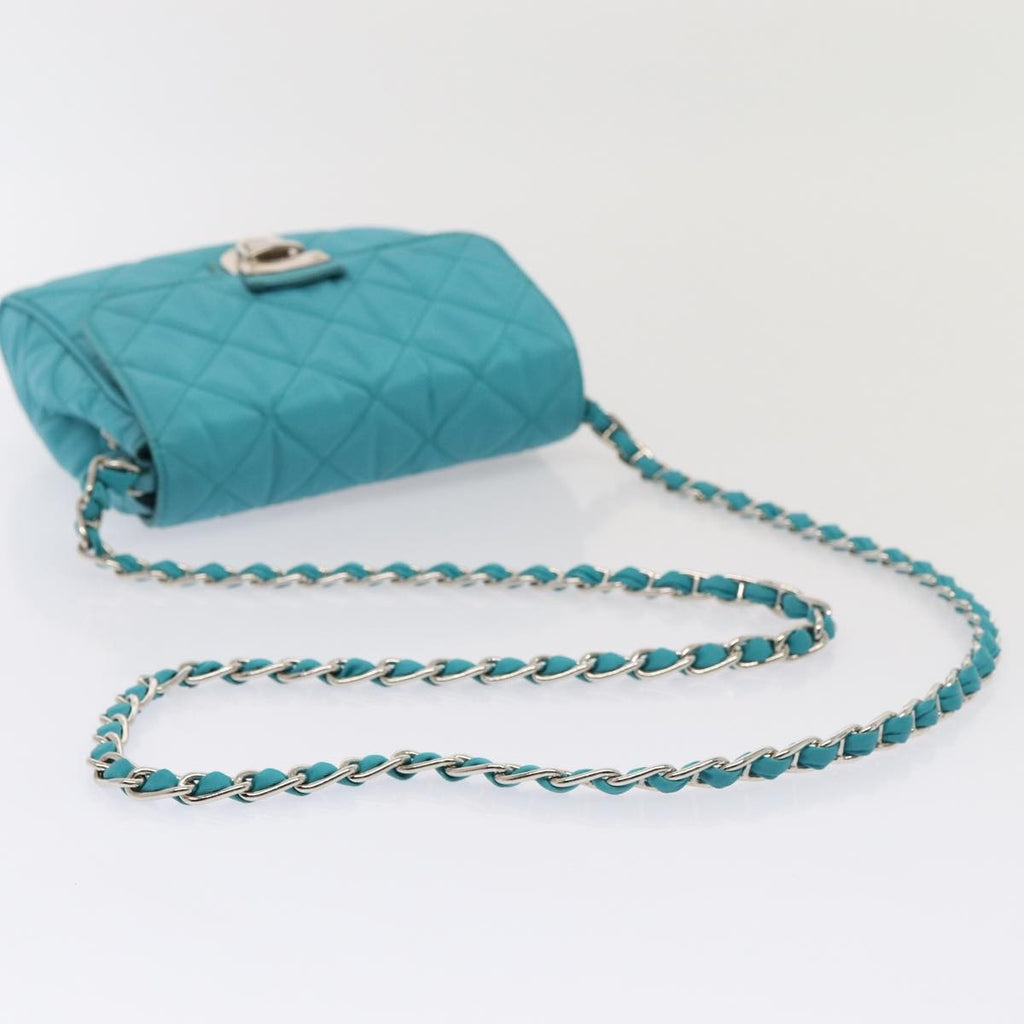 Prada Pushlock Chain Flap Bag Quilted Tessuto Turquoise Nylon Shoulder Bag Bag (Pre-Owned)