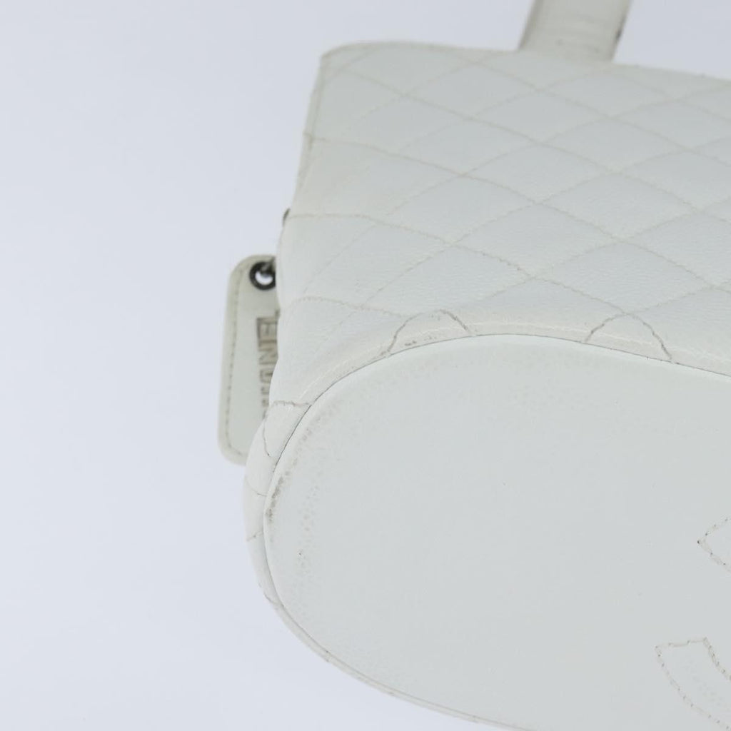 Chanel Vintage Cc Zip Around Bowler Bag Quilted Caviar White Leather Tote Bag Bag (Pre-Owned)