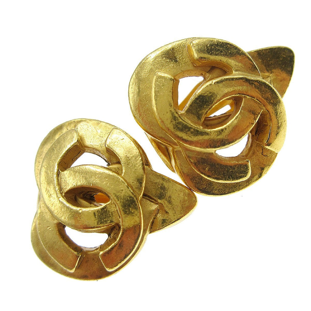 Chanel Vintage Cc Heart Clip-On Earrings Metal Gold Gold_Plated Earrings Jewelry (Pre-Owned)