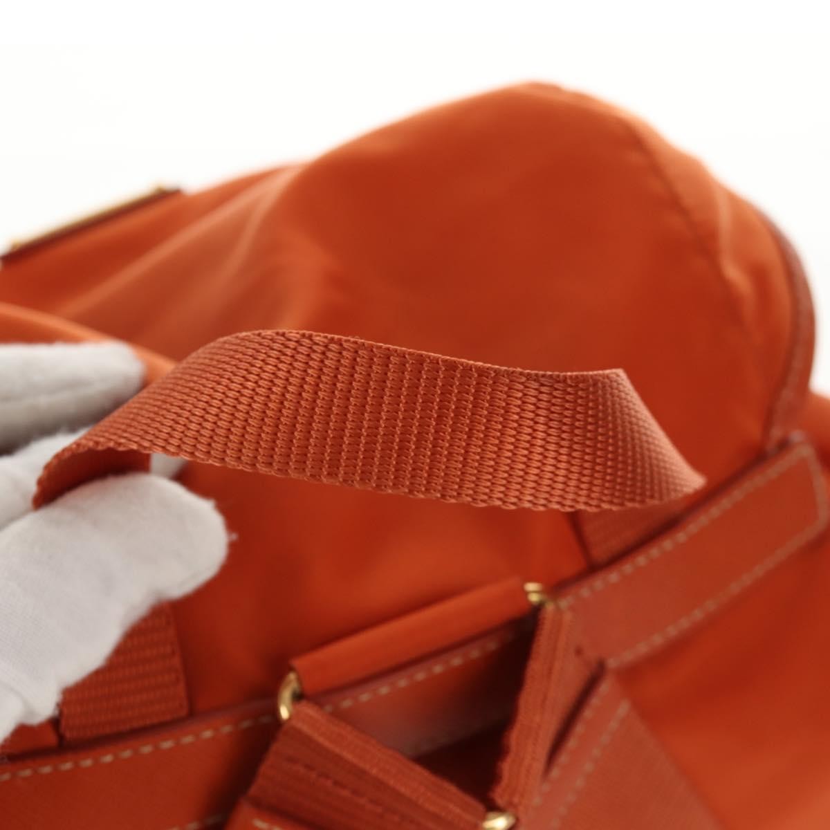 Prada Vela Double Front Pocket Backpack Tessuto With Saffiano Leather Orange Nylon Backpack Bag (Pre-Owned)