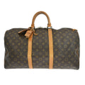 Louis Vuitton Keepall Bag Monogram Canvas Brown Leather Travel Bag Bag (Pre-Owned)