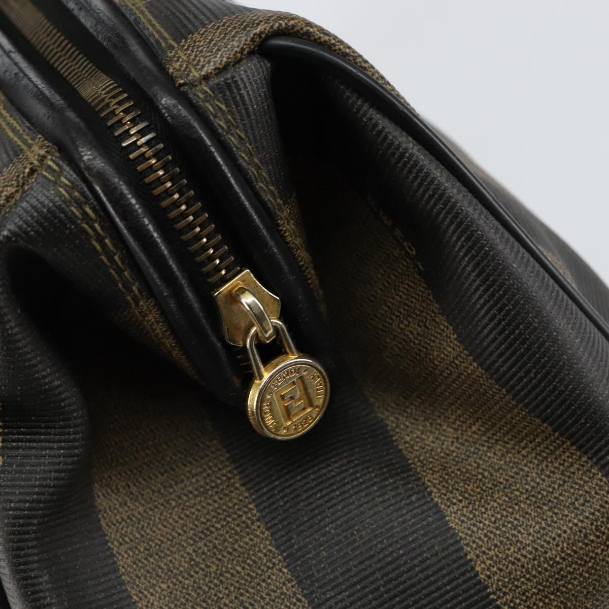 Fendi Vintage Pequin Boston Bag Coated Canvas Black Canvas Bag (Pre-Owned)