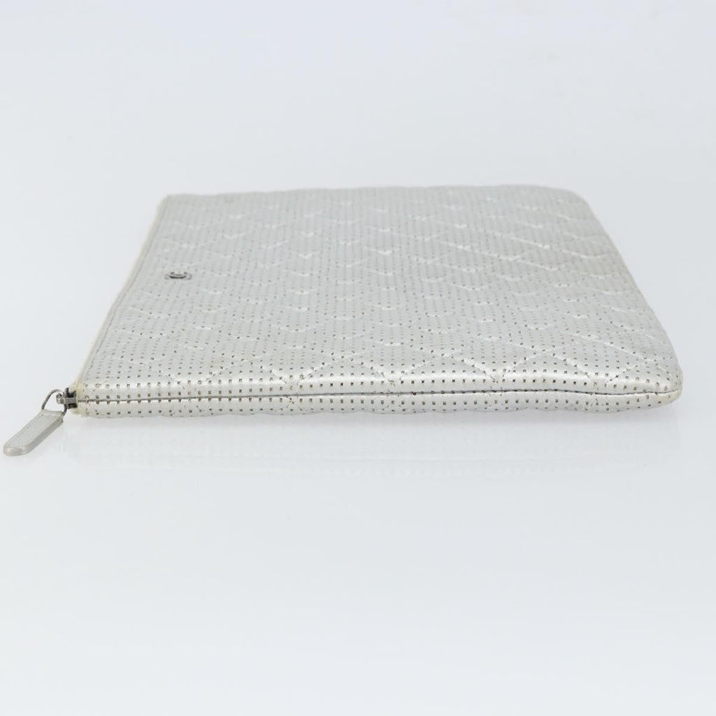 Chanel O Case Clutch Quilted Perforated Lambskin Silver Leather Clutche & Pouche Bag (Pre-Owned)