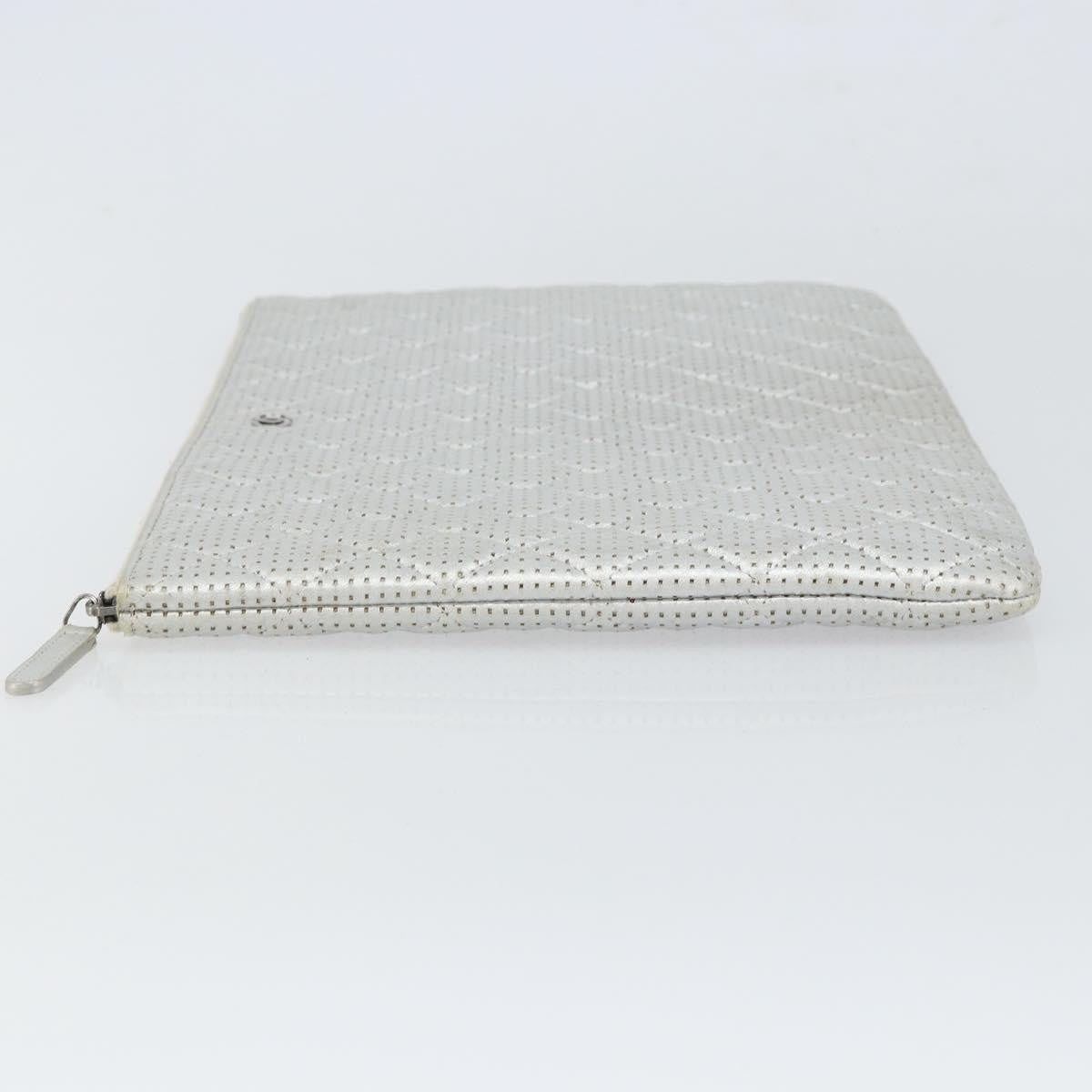 Chanel O Case Clutch Quilted Perforated Lambskin Silver Leather Clutche & Pouche Bag (Pre-Owned)