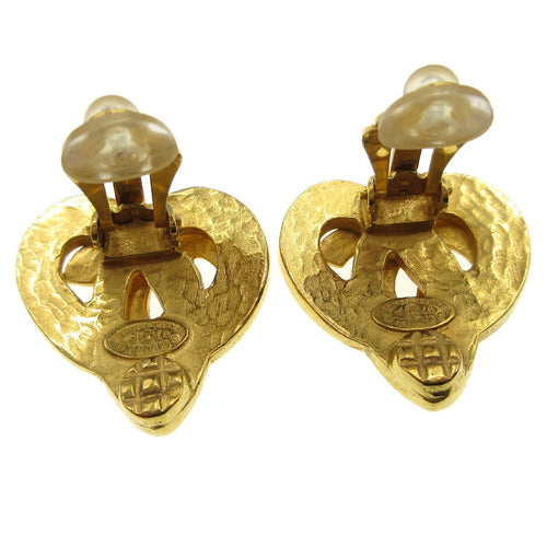 Chanel Cc Logo Heart Gold-Plated Gold Gold_Plated Earrings Jewelry (Pre-Owned)