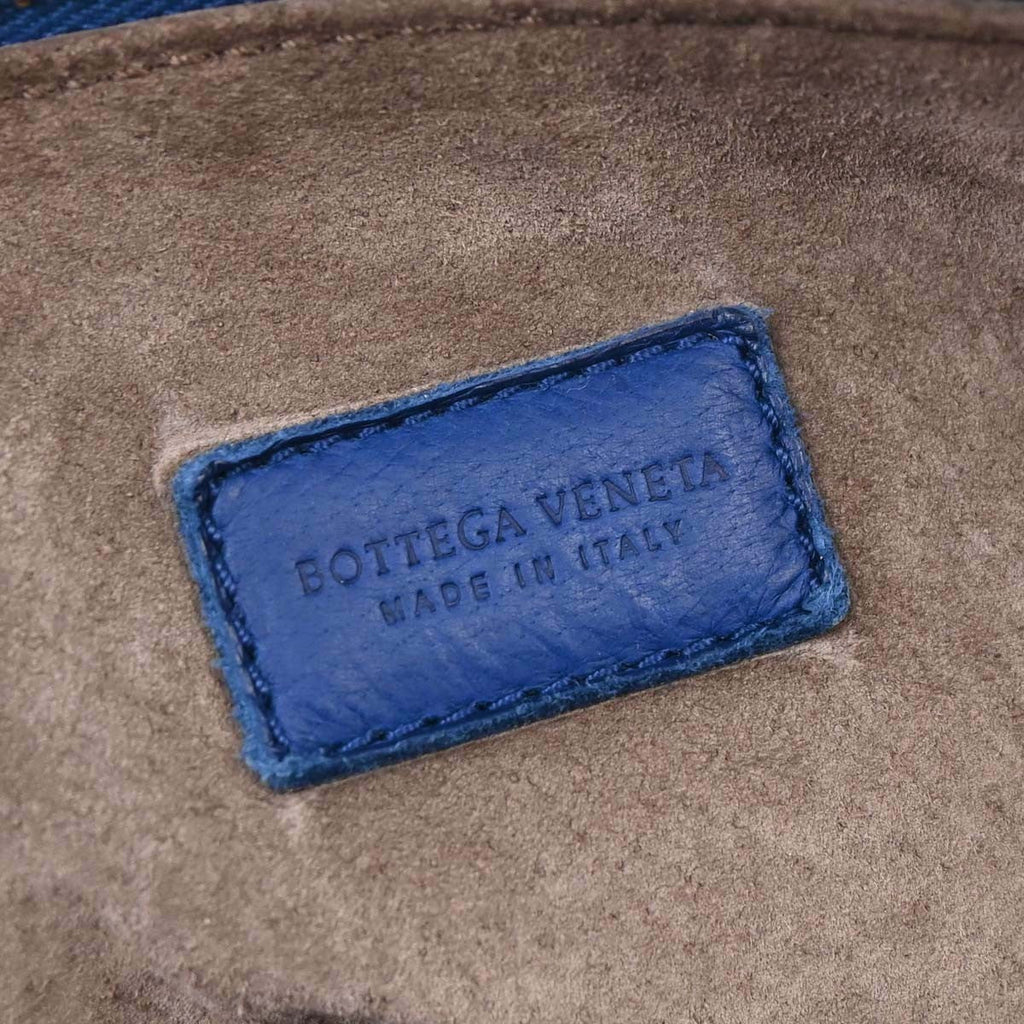 Bottega Veneta Intrecciato Handbag Leather Blue Leather Handbag (Pre-Owned)