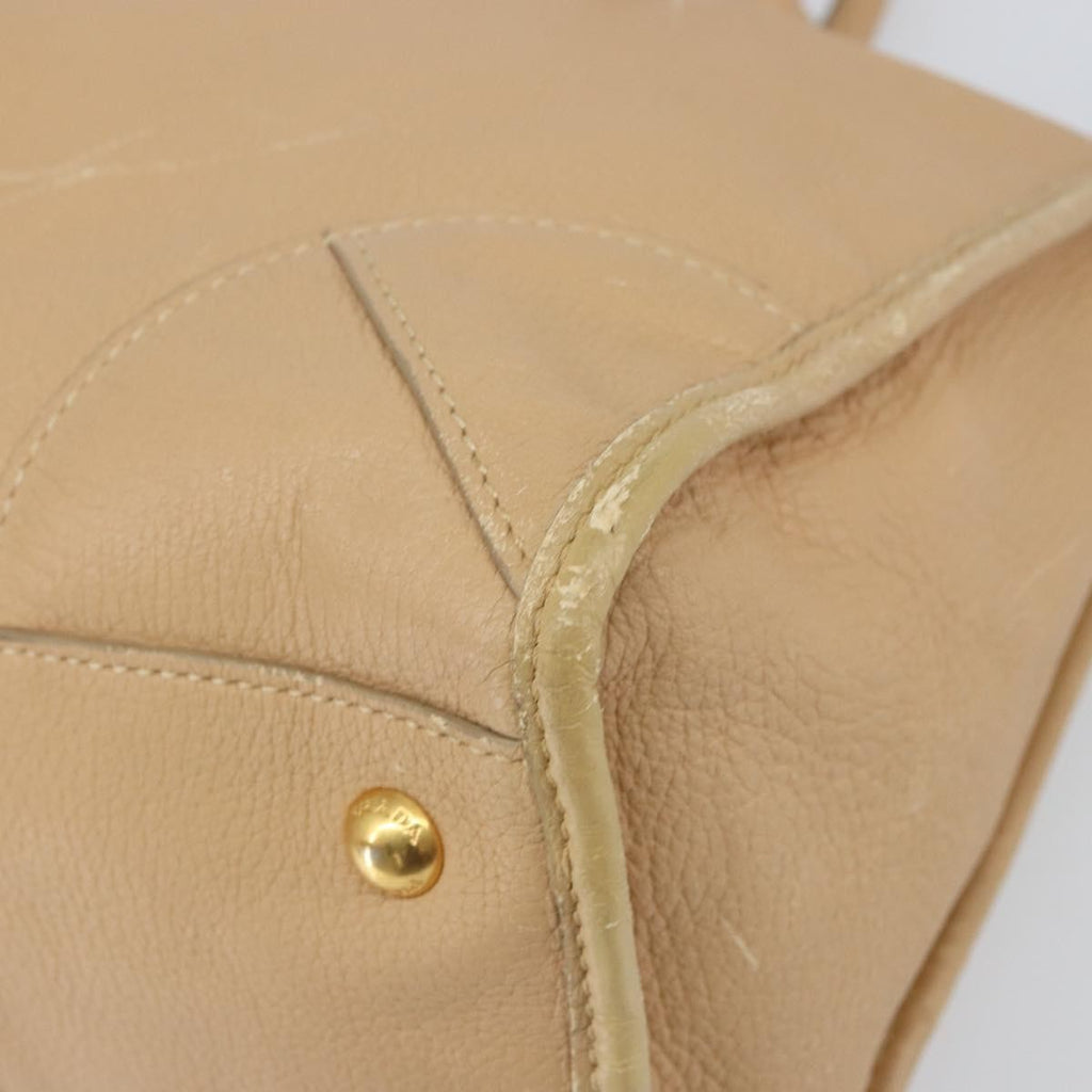 Prada Front Zip Convertible Satchel Cervo Leather Beige Leather Handbag (Pre-Owned)