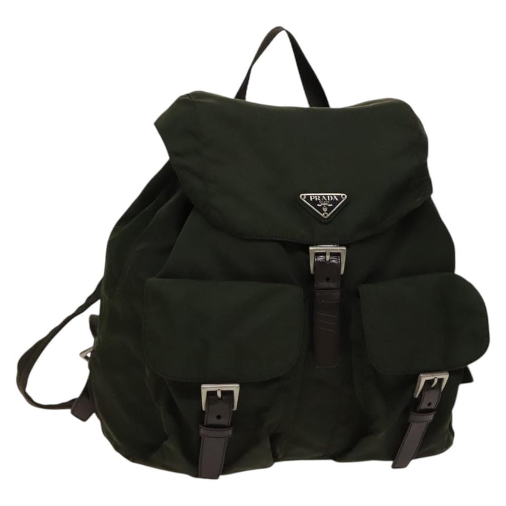 Prada Vela Double Front Pocket Backpack Tessuto With Saffiano Leather Khaki Nylon Backpack Bag (Pre-Owned)