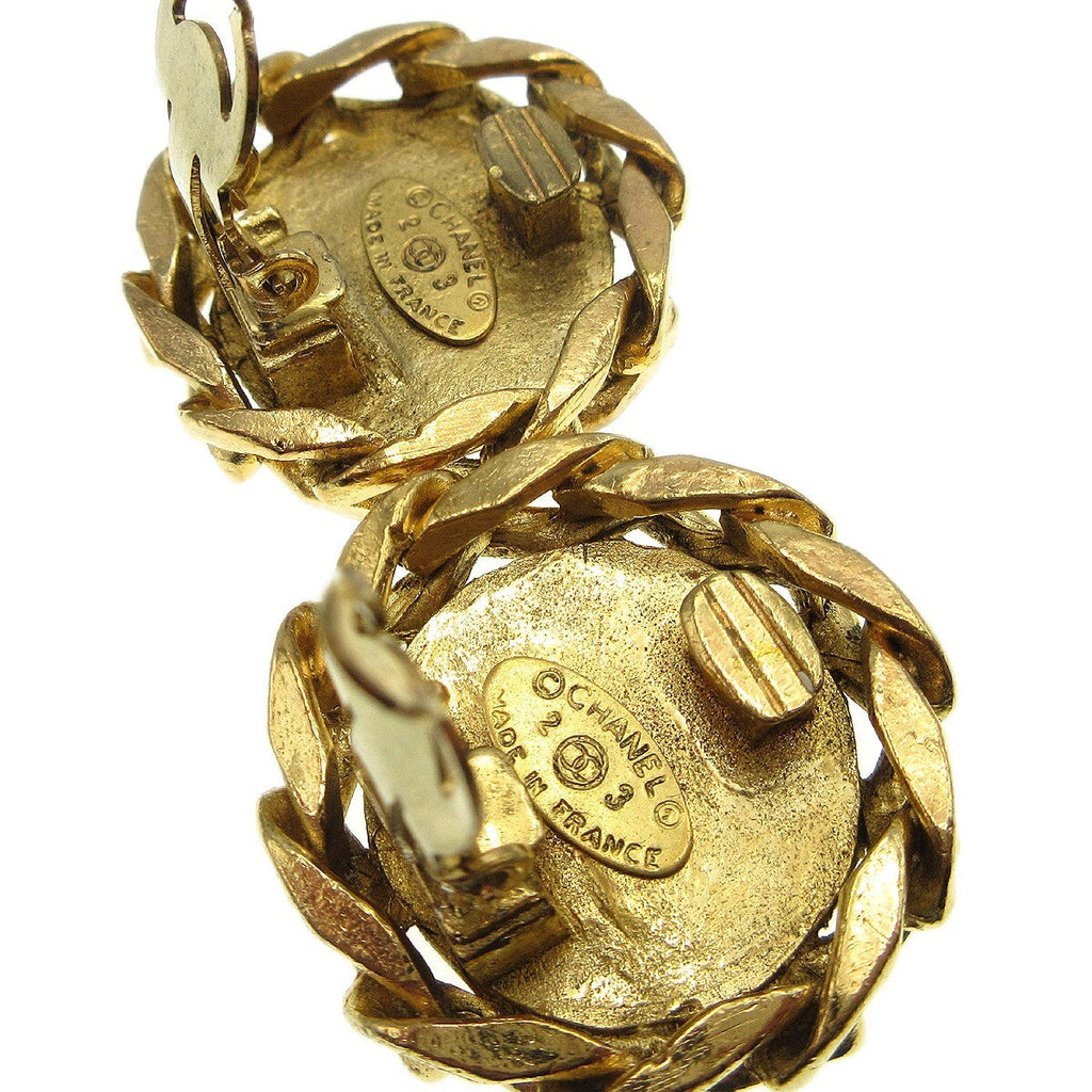 Chanel Cc Button Clip-On Earrings Metal With Faux Pearl Gold Gold_Plated Earrings Jewelry (Pre-Owned)
