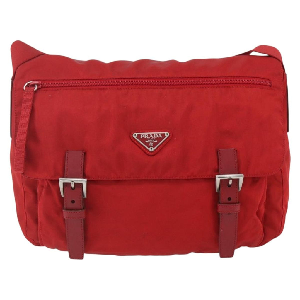 Prada Zip Buckle Messenger Bag Tessuto Red Nylon Shoulder Bag Bag (Pre-Owned)