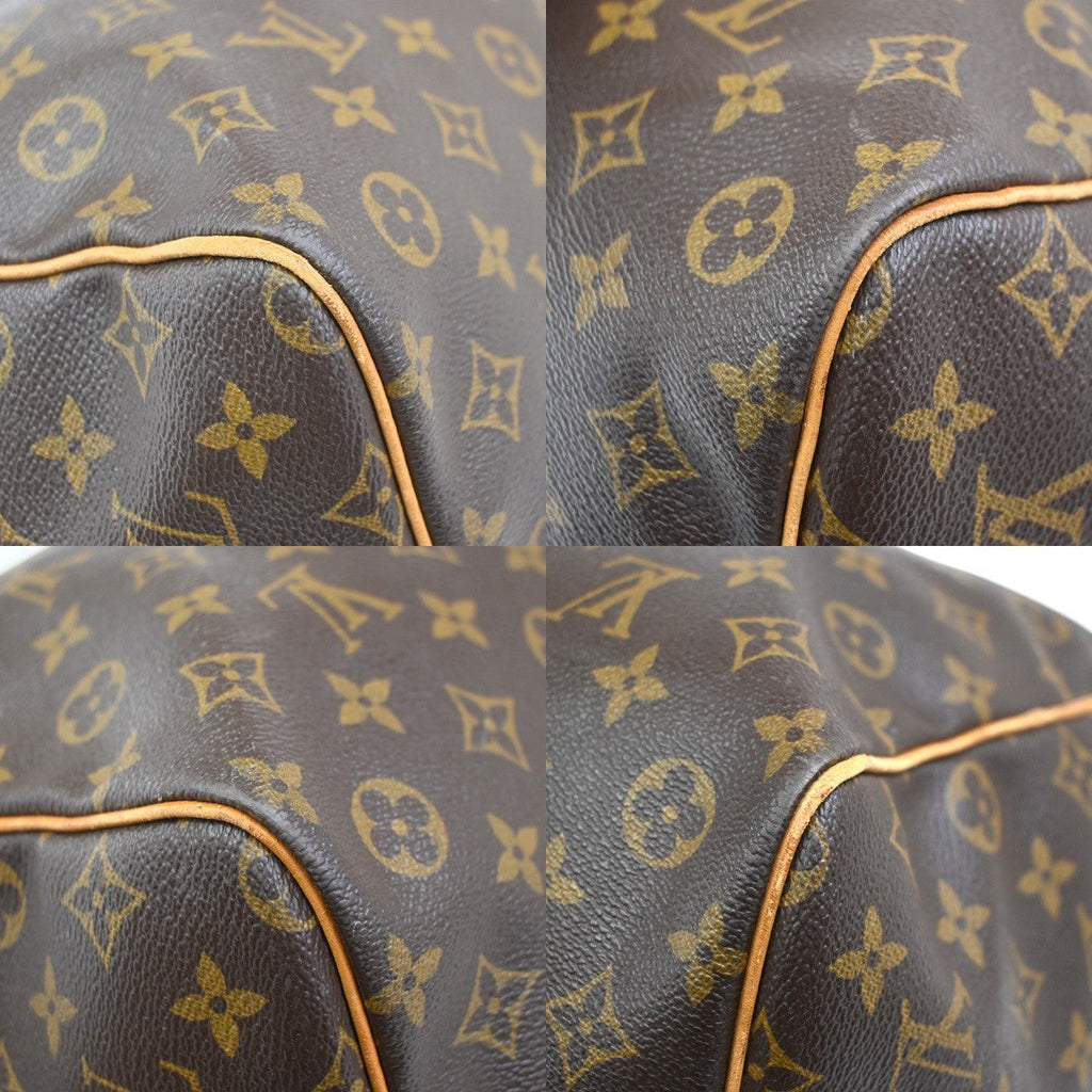 Louis Vuitton Keepall Bag Monogram Canvas Brown Leather Travel Bag Bag (Pre-Owned)