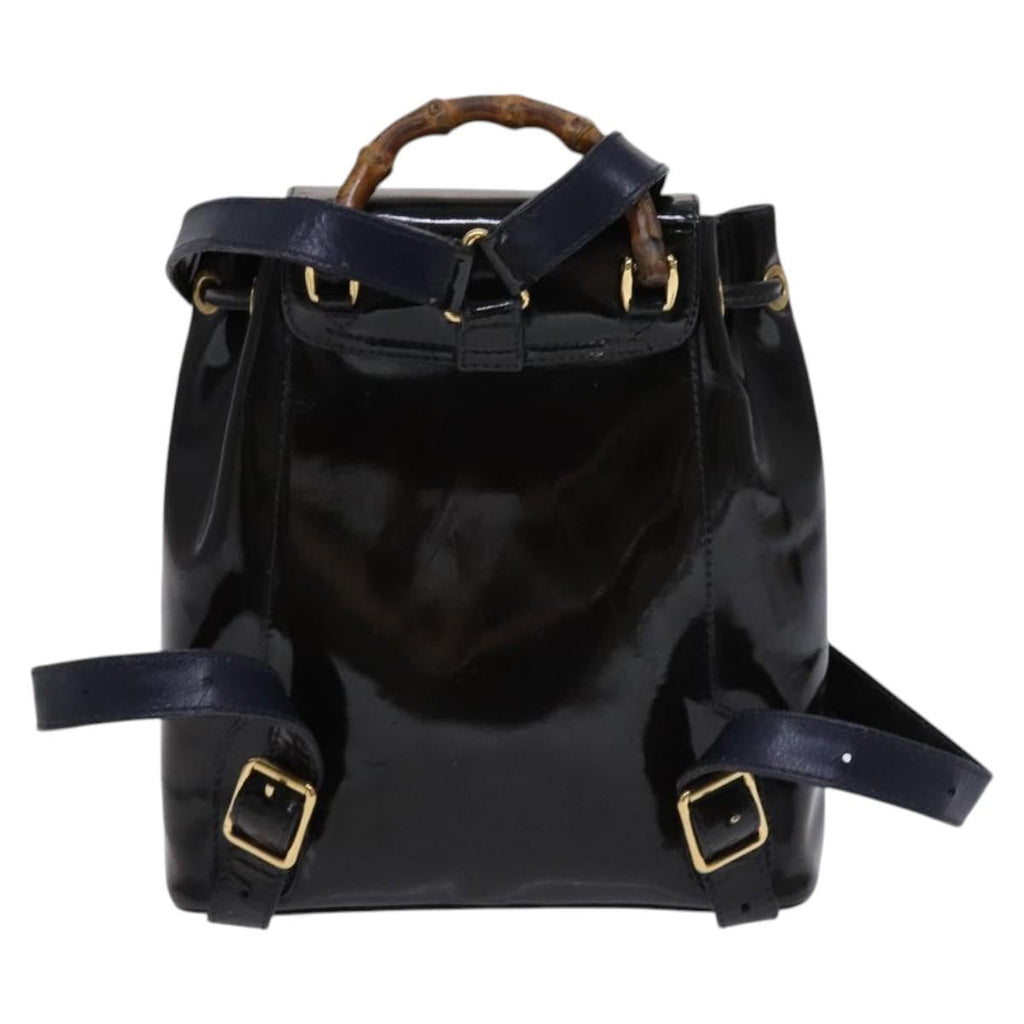 Gucci Vintage Bamboo Backpack Patent Black Patent_Leather Backpack Bag (Pre-Owned)