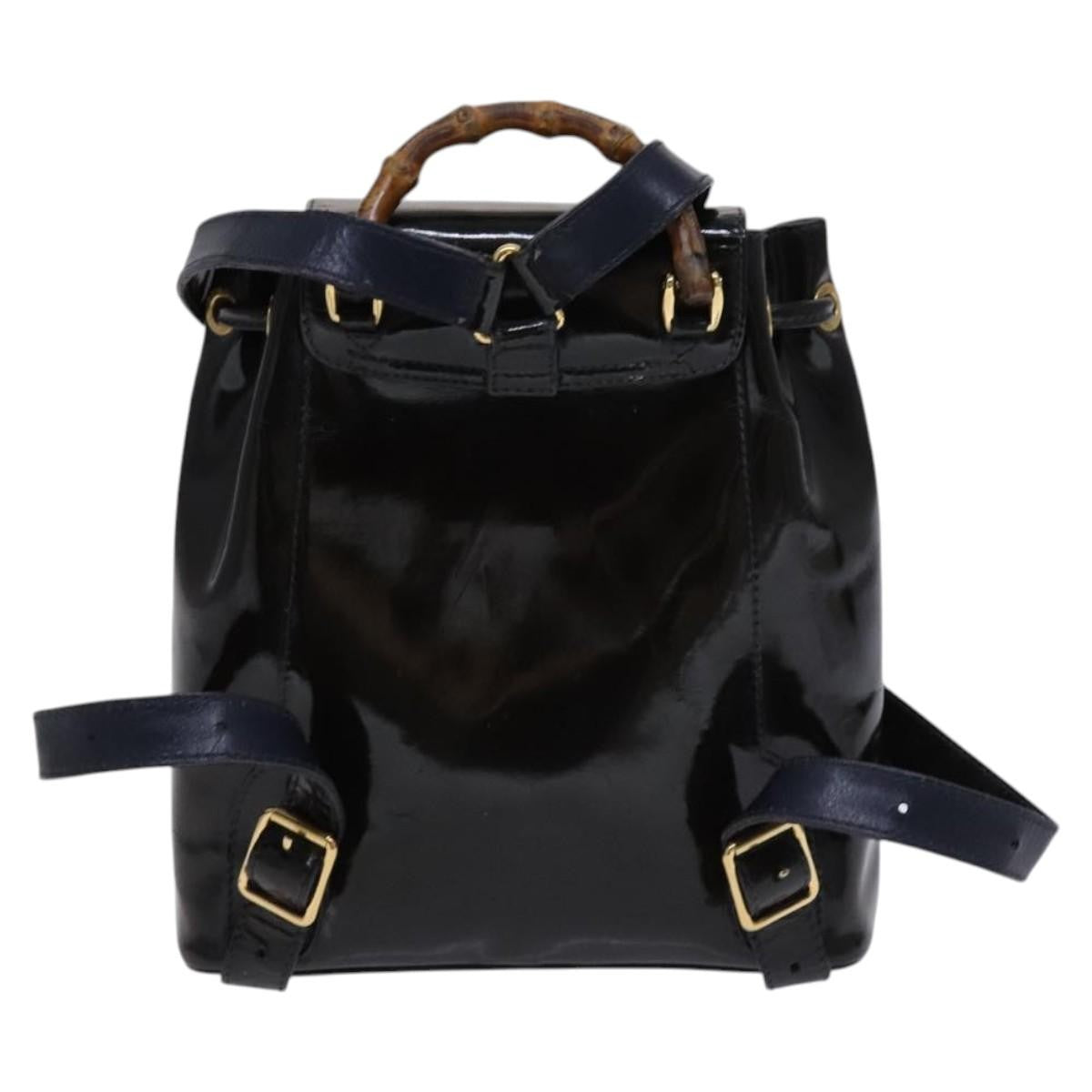 Gucci Vintage Bamboo Backpack Patent Black Patent_Leather Backpack Bag (Pre-Owned)