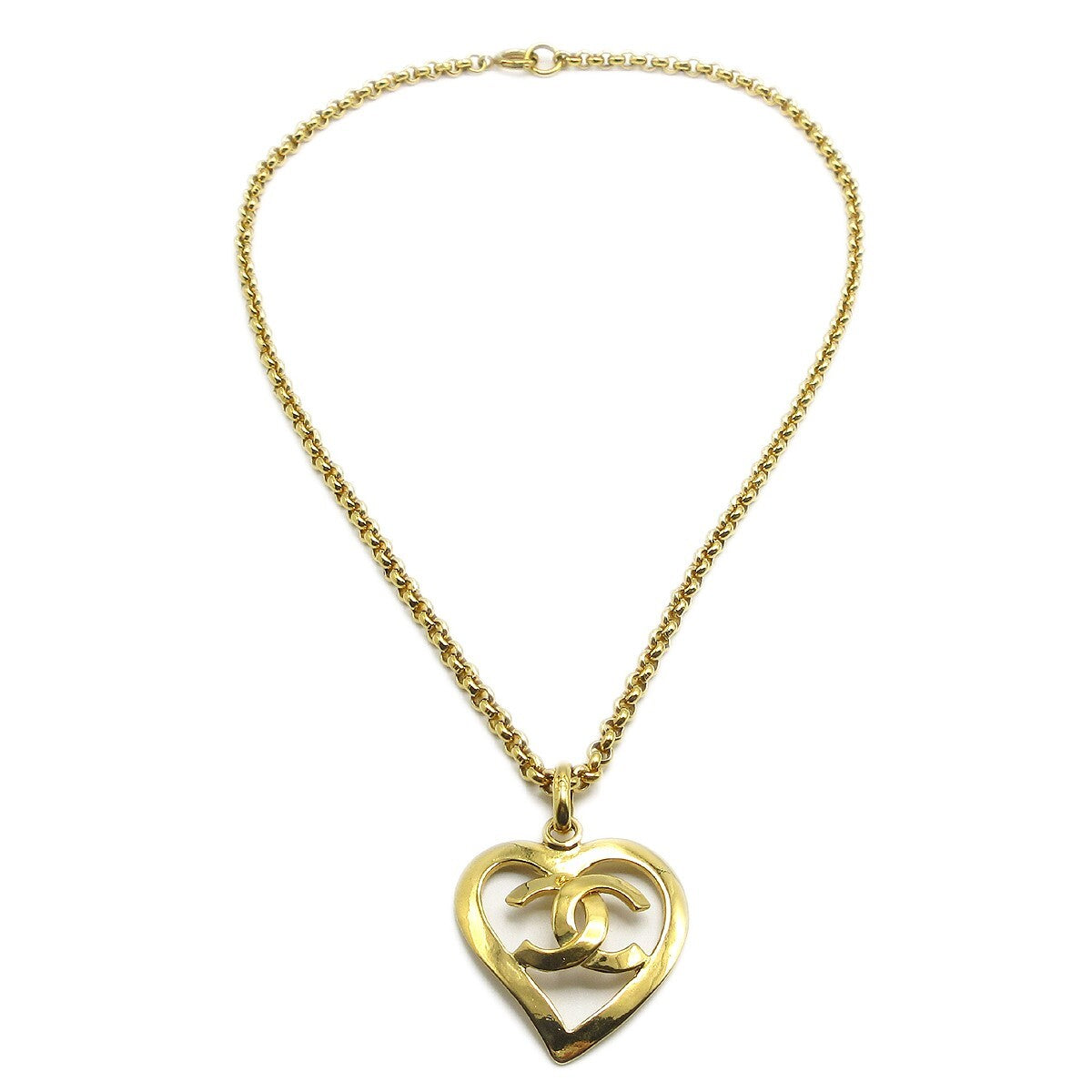 Chanel Cc Heart Pendant Necklace Metal Gold Gold_Plated Necklace Jewelry (Pre-Owned)