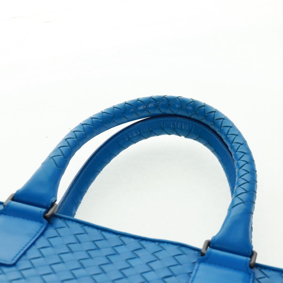 Bottega Veneta Top Zip Briefcase Intrecciato Nappa Blue Leather Briefcase Bag (Pre-Owned)