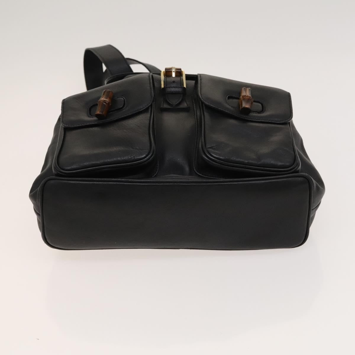 Gucci Vintage Bamboo Backpack Leather Black Leather Backpack Bag (Pre-Owned)